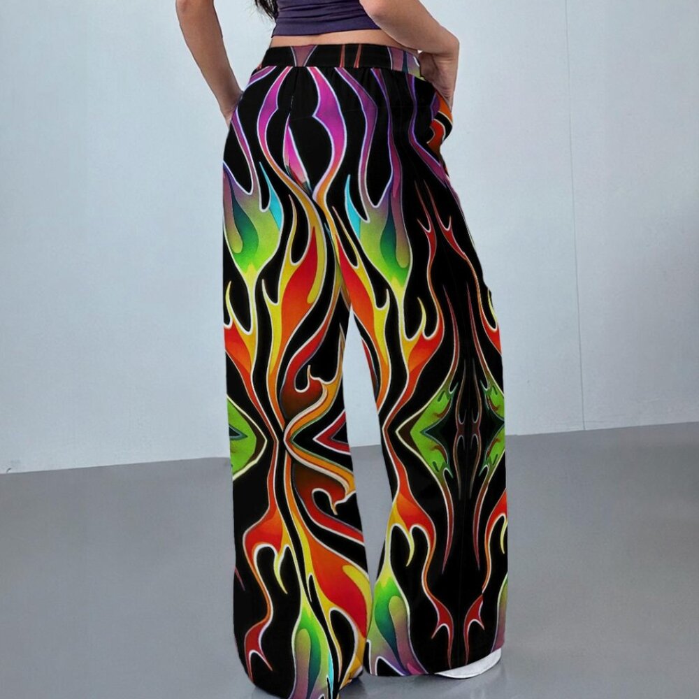 Flames Trippy Rave Pants Festival Club Size XL Wide Leg Statement Psychedelic - Picture 4 of 7